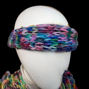 Handmade Knit Rainbow Headband Princess Crown Dyed Yarn